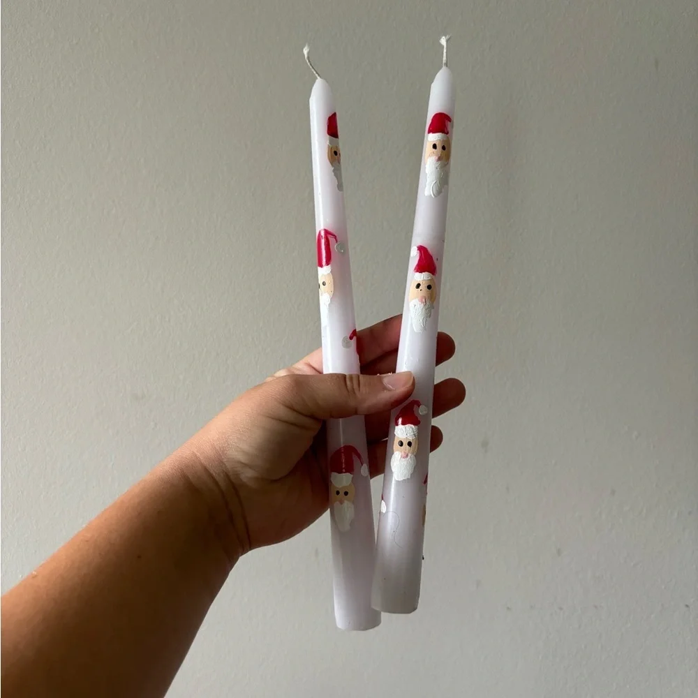 Hand Painted Santa‎ Clause two candle light sticks for Christmas